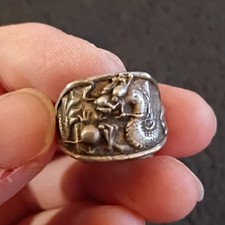 Tibetischer Ring 19. Jahrhundert Antik Silber Handarbeit Drachen