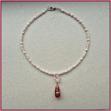 Glasperlenkette 41 cm, mit venezianischer Perle  21 mm, Damenkette, Modeschmuck