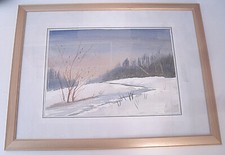 Bild WINTERWELT Gemälde Unikat handmade AQUARELL 28x20 Rahmen verglast Geschenk