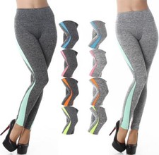 Damen High Waist Leggins Streifen Retro Freizeit Hoher Bund sexy Fitness 