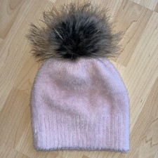 Warme Damen Mütze mit Echtfell Bommel Rosa mit Alpaka 