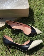 Vintage Schwarz Creme Hingucker High Heels Spitz 38 Echt Leder