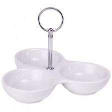 Servierschale "TRENTO"  3 Fächer für Snacks und Dips , weiß, Porzellan mit Griff