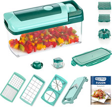 Genius Nicer Dicer Fusion | 13 Teile | Smaragdgrün | Alles-Schneider | Hobeln | 