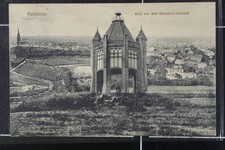 AK Rathenow 1914 bahnpoststempel Bismarck Denkmal Häuser Havel Kirche Weinberg