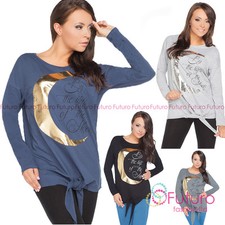 Damen Tie Front Top Mond Print