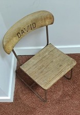 Vintage Holz & Metall Kinder Schulstuhl personalisiert "David" 40er Mid Century