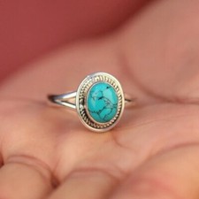 925 Cabochon Türkis Edelstein Ring Massiv Sterlingsilber Damen Geschenk Schmuck
