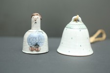 Tischglocke "Kristyna" + Hängeglocke Keramik grau blau/grün gemustert Handarbeit