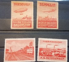 4 Reklamemarken  Metzeler Ballonstoff Luftfahrt Zeppelin Parseval