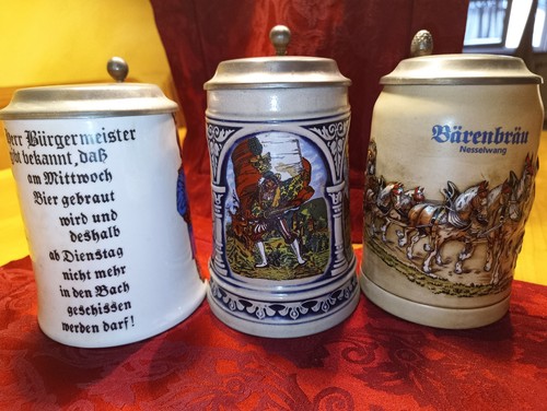 Keramik bierkrug mit - , 3x
