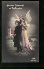 Schutzengel neben Mädchen zur Konfirmation, Ansichtskarte 
