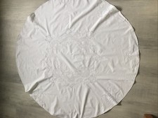 Tischdecke rund weiß bestickt  Stickerei Durchmesser ca 120 cm Vintage Retro
