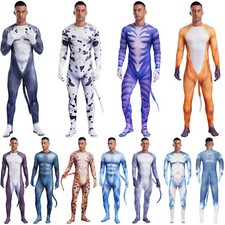 DE Herren Ganzkörper Langer Einteiler Bodysuit Nachtclub Tier Kostüm Halloween