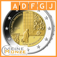 5 x 2 Euro Münze 2020 50 JAHRE KNIEFALL VON WARSCHAU Satz ADFGJ Deutschland