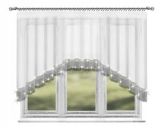 Fenstergardine Weiß Gardine 300/400x120 cm  Zirkonia Silber Band Fertiggardine