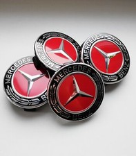 4 x 75mm Mercedes Benz Rot/Schwar/Chrom Nabendeckel Nabenkappen Radkappen Emblem