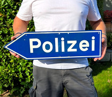 Original Polizei SCHILD inaktuell ca. 90er Jahre BLAU leicht gebraucht 53x16 cm