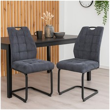 Modernes 2er Set Schwingstühle Dunkelgrau mit trendigem Cord-Bezug Esszimmerstuh