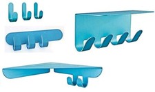 6 Alu Haken & Ablagen türkis, ohne Bohren, Wand Regal Garderobe Handtuch Halter