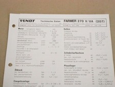 Fendt Farmer 270 V / VA 207  Werkstatt Einstellwerte Technische Daten 1988