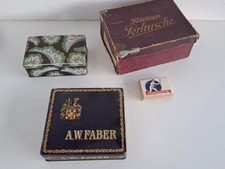 4 Werbedosen Blech Karton um 1920  A.W. Faber, Keksdose Margold, Pelikan Tusche