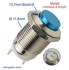 12V Signal Schalter Taster Metall Gehäuse u. Knopf blau