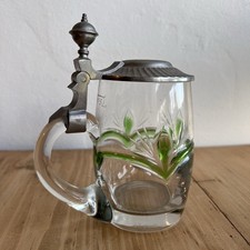 Bierkrug Bierseidel Glas mit Zinndeckel antik grün 0,3 Liter  Bayern