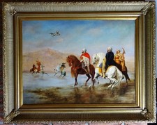 Falknerei Orientalische Jagdszene Jäger zu Pferd Handgemalt Top Qualität 