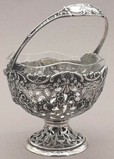 Konfektschale 800er Silber Henkel Körbchen Schälchen Rosen floral Blumen (123) 