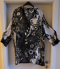 GELCO  Long-Bluse elegant,  Gr. 48 schwarz-weiss-gelb, Länge 78cm, NEU