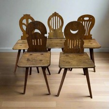 Antike Bauernstühle | Deutsch um 1800 | Eiche | 5 Individuelle Rückenlehnen