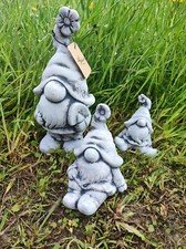 GARTENDEKO STEINFIGUR ZWERGE WICHTEL SET Steinguss