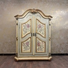 Landhaus Schrank Altweiß Anno 1700 Vintage Verziert Antik Massiv Bemalt Floral