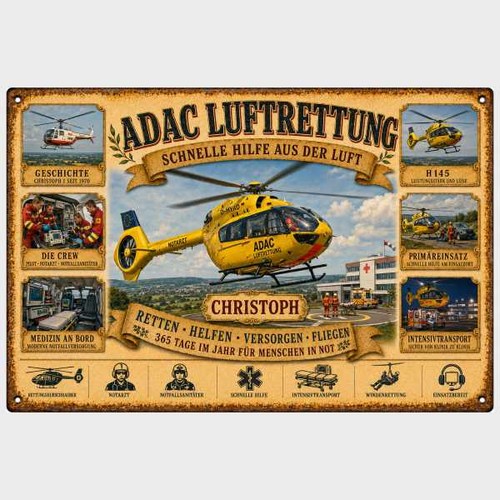 Blechschild hubschrauber adac - blechschild,