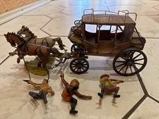 Elastolin Hausser Westernkutsche Postkutsche Pferdekutsche Pferde Kutscher Figur