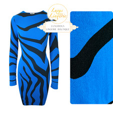 TIGER POP DRESS by Wolford XS Blue Blau Black Schwarz Kleid mit Tiger Design