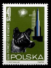 Weltraumforschung. Hunde-Kosmonauten, Laika. 1W. Polen 1964