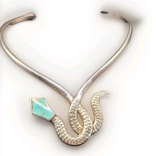 Extravagantes Silber Collier, Mexico Silber, Halsteif als Schlange - Türkis