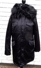 Lui Jo Gr. 46 Damen Wintermantel Parka Schwarz mit Glanzoptik Kapuze Fellkragen