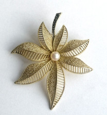 Antike Theodor Fahrner Brosche mit Perle Markasiten 925 Silber vergoldet (3362)