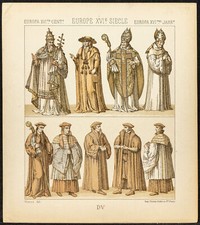 1890 - Kostüm Geistliche, Papst, Kardinal, Bischof Lithografie