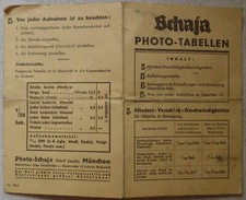 Phote Schaja, Photo-Tabellen / Belichtungstabelle. 