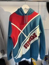Supreme Diagonal Hooded Sweatshirt - Aqua - L - Large - SS18 + Boxlogo Sticker 