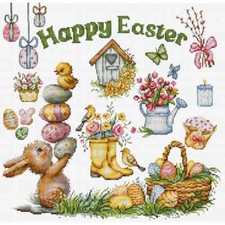 Luca-S Kreuzstich Stickpackung "Frohe Ostern", Zählmuster, 28x28cm