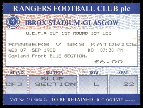 Ticket 1988 rangers gks - rangers, fc
