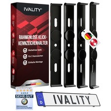 IVALITY® Klick Kennzeichenhalter Rahmenlos für 2x Alu Kennzeichen in zwei Farben