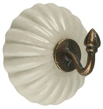 Ib Laursen Wandhaken Keramik Rosette creme rund, geriffelt Messing 0514-01 Haken