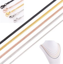 Schlangenkette flach Edelstahl Silber Rose Gelb-Gold Schwarz Anhänger Halskette