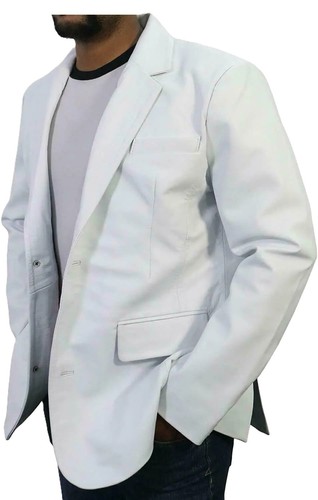 Herren weiß leder blazer echt - weiß,